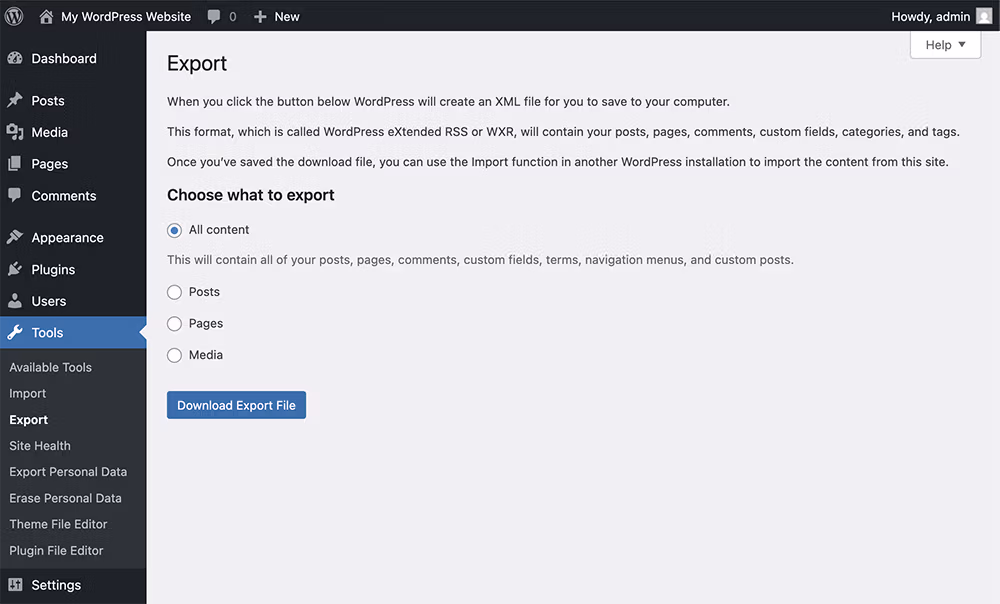 Export options